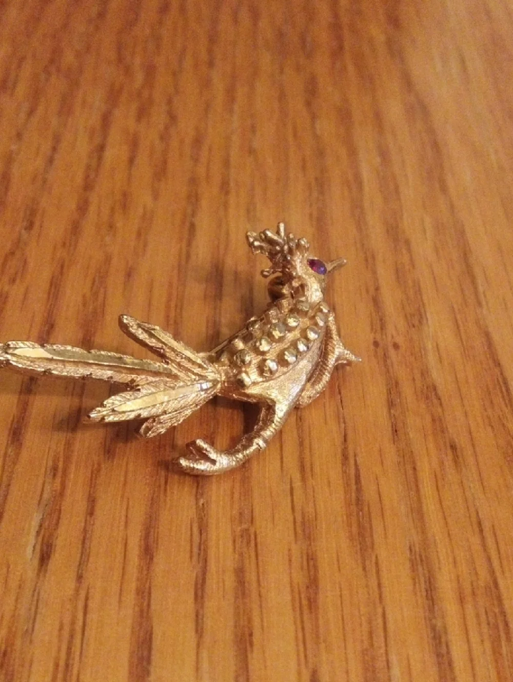 Gold Bird Brooch Pin with Ruby Accent - Elegant Bird Jewelry